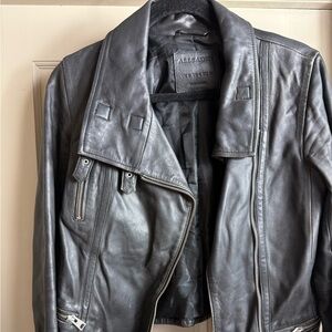 AllSaints Black Leather Biker Moto Jacket | US 4 UK 8 Lambskin